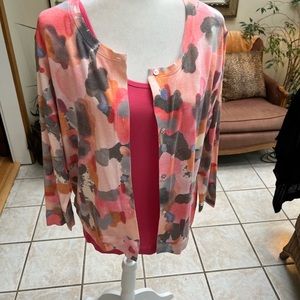Nally & Millie Peach And Gray Large Abstract Pattern Cardigan & Medium Cami
